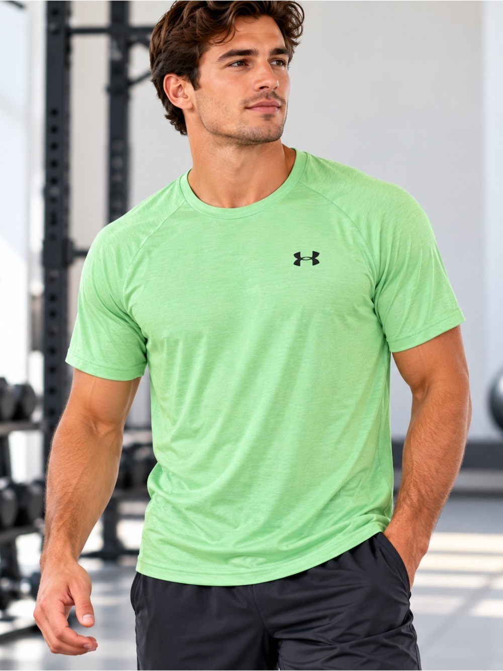 Under Armour Workout T-shirt Mens Medium Lightweight Stretch Performance Green